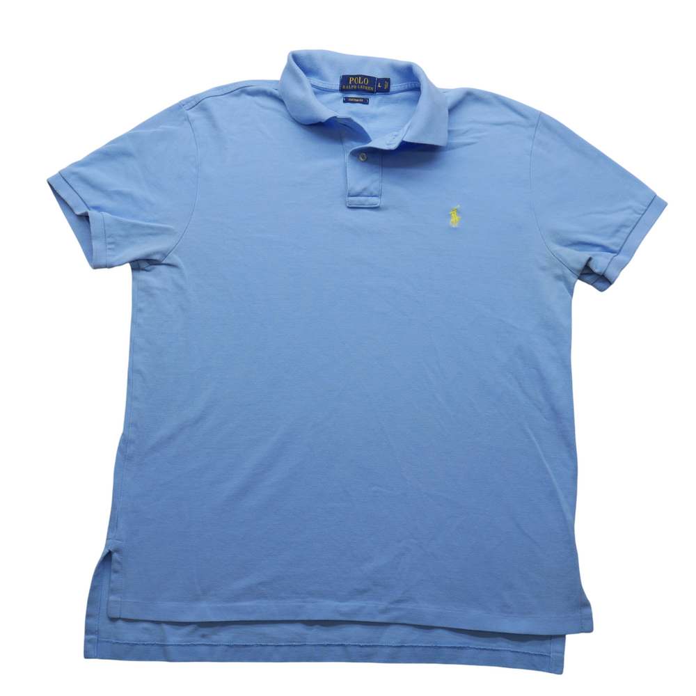 Polo Ralph Lauren Shirt Mens Large Custom Fit Short Sleeve Blue Logo Casual